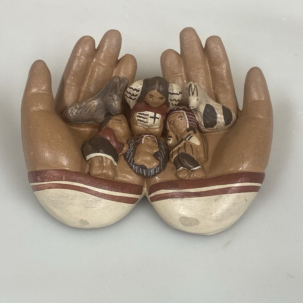 Miniature Nativity Held in Two Hands Ten Thousand Villages Made In Peru